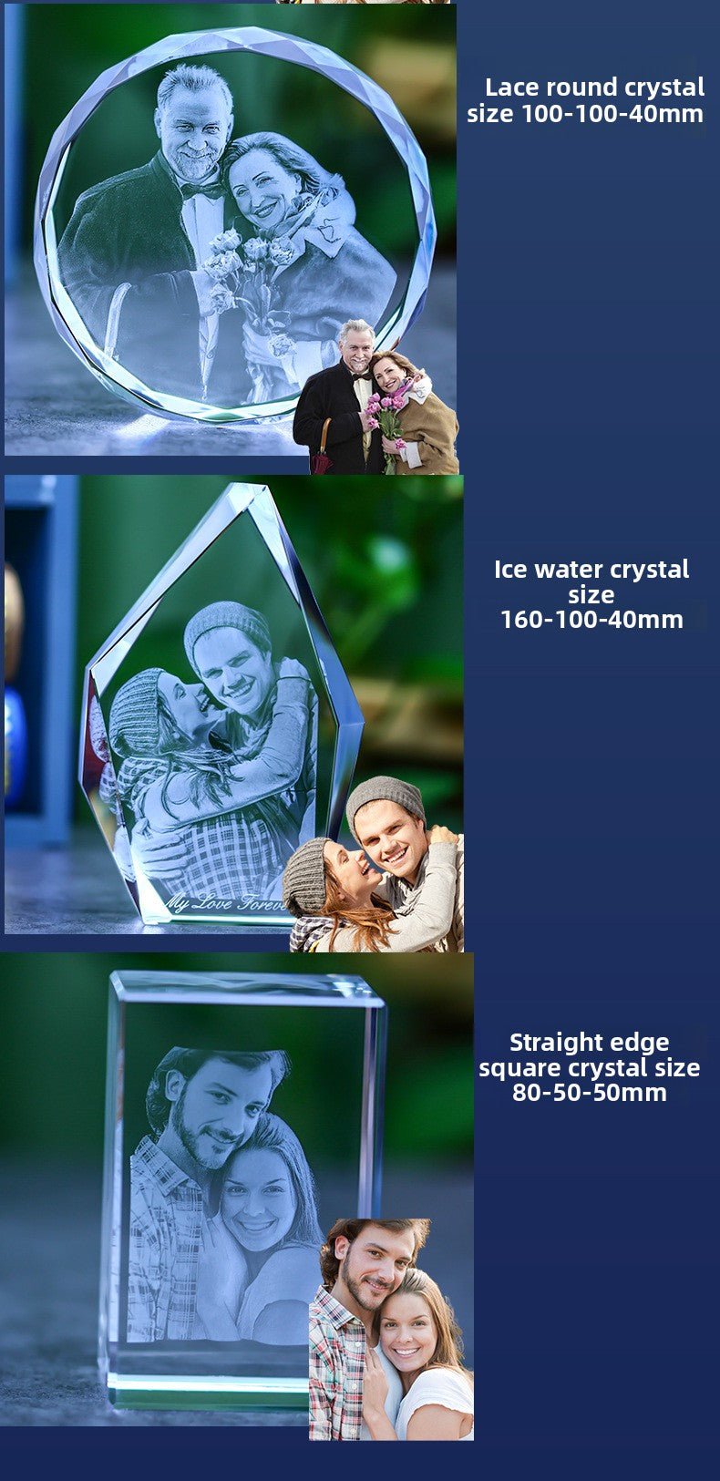 Custom 3D Laser Engraved Crystal Photo | Gift for Anniversary, Birthday, Couples, Family & Office Decor - EverLume