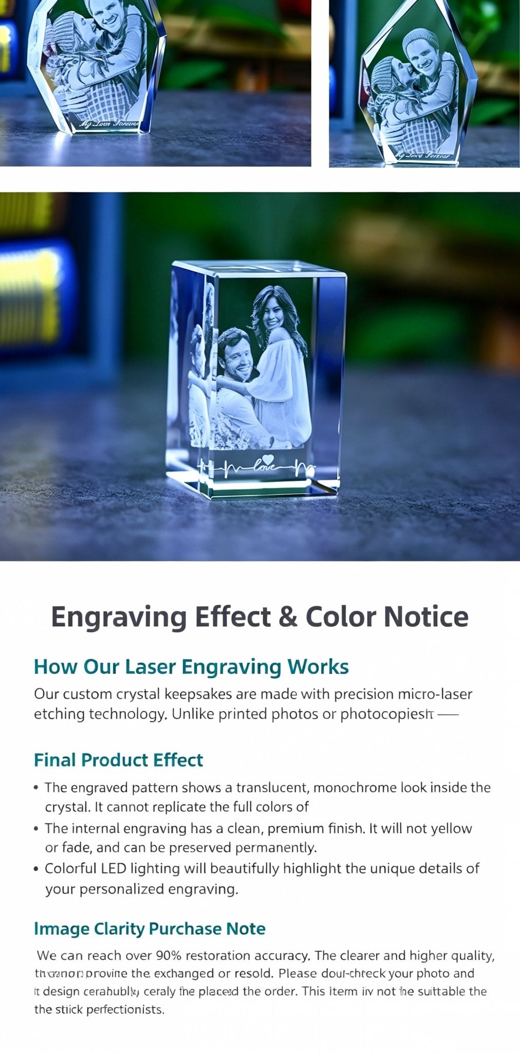 Custom 3D Laser Engraved Crystal Photo | Gift for Anniversary, Birthday, Couples, Family & Office Decor - EverLume