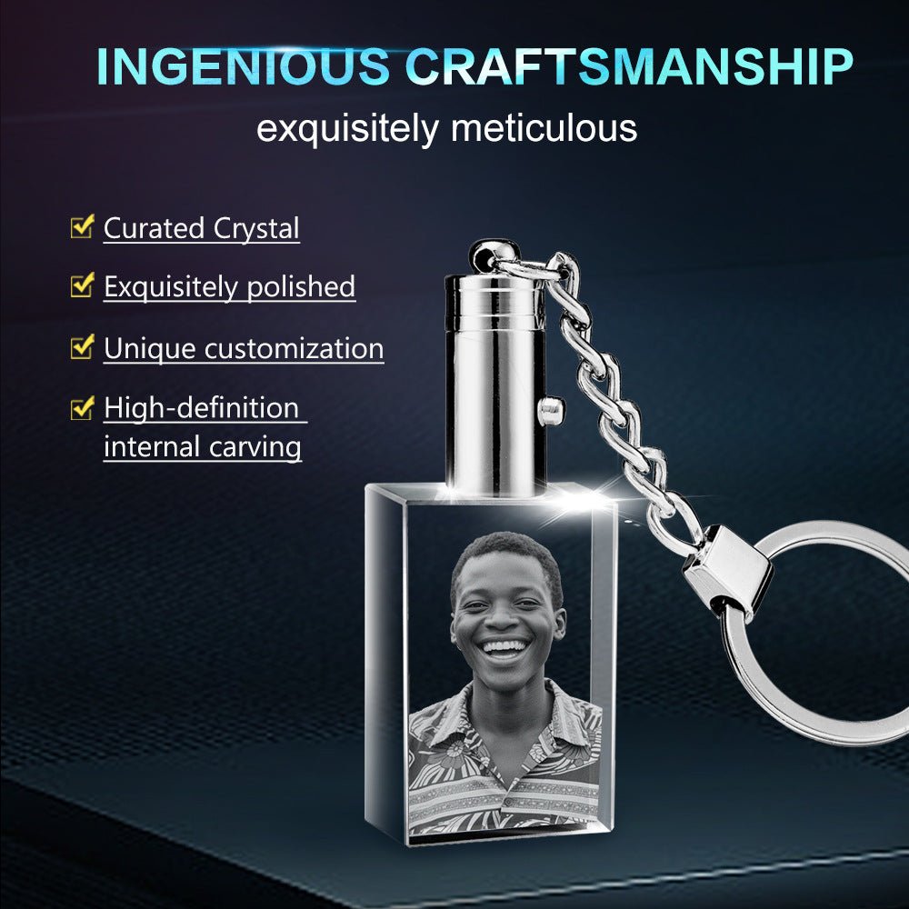 Custom 3D Laser Engraved Square K9 Crystal Keychain - EverLume