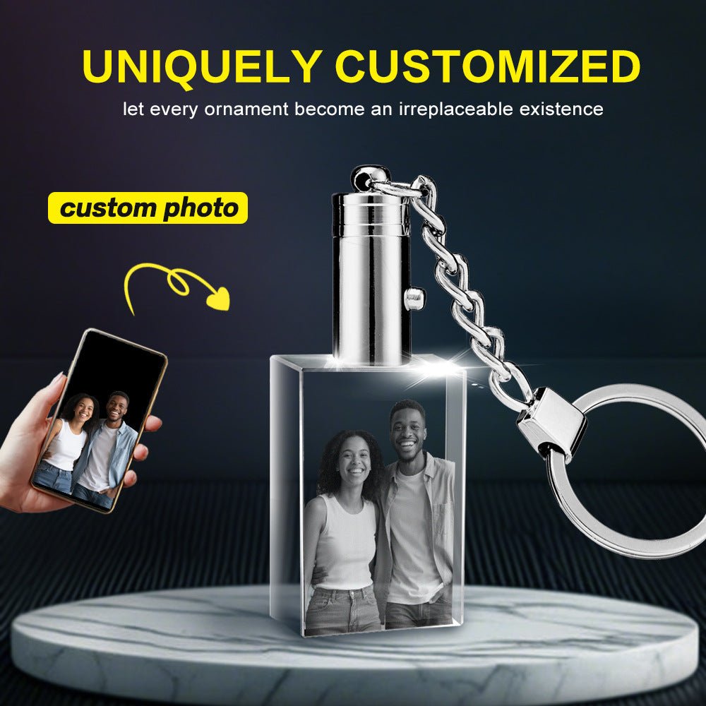 Custom 3D Laser Engraved Square K9 Crystal Keychain - EverLume