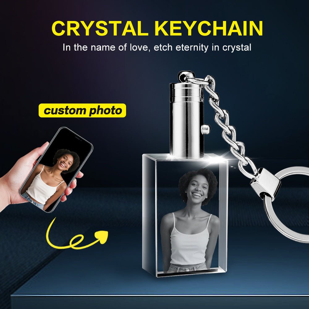 Custom 3D Laser Engraved Square K9 Crystal Keychain - EverLume