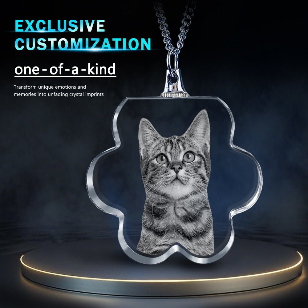 Custom Laser Engraved Crystal Photo Pendant Necklace | Memorial Gift for People, Pets & Paw Prints - EverLume