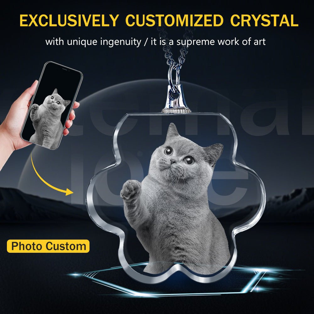 Custom Laser Engraved Crystal Photo Pendant Necklace | Memorial Gift for People, Pets & Paw Prints - EverLume