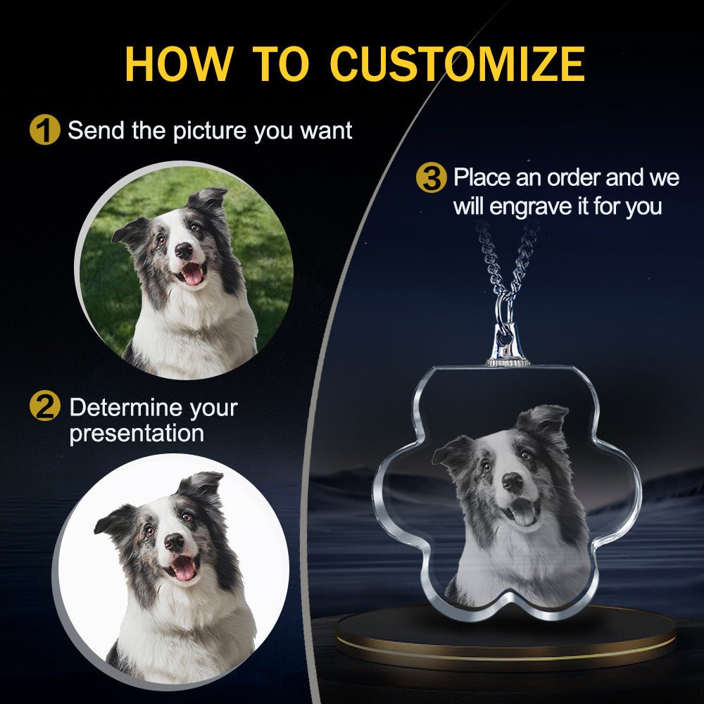 Custom Laser Engraved Crystal Photo Pendant Necklace | Memorial Gift for People, Pets & Paw Prints - EverLume
