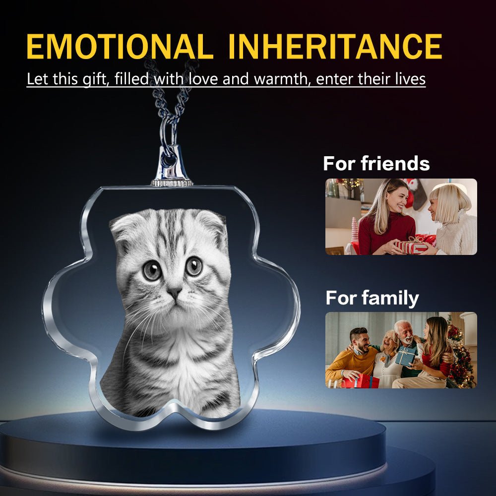 Custom Laser Engraved Crystal Photo Pendant Necklace | Memorial Gift for People, Pets & Paw Prints - EverLume