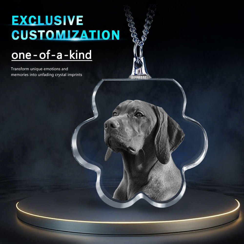 Custom Laser Engraved Crystal Photo Pendant Necklace | Memorial Gift for People, Pets & Paw Prints - EverLume
