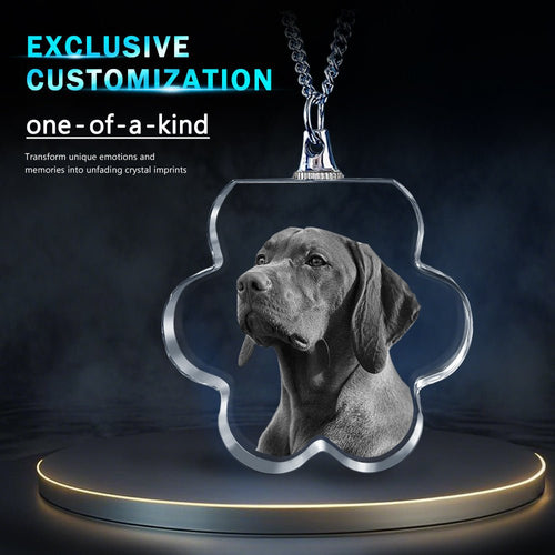 Custom Laser Engraved Crystal Photo Pendant Necklace | Memorial Gift for People, Pets & Paw Prints - EverLume