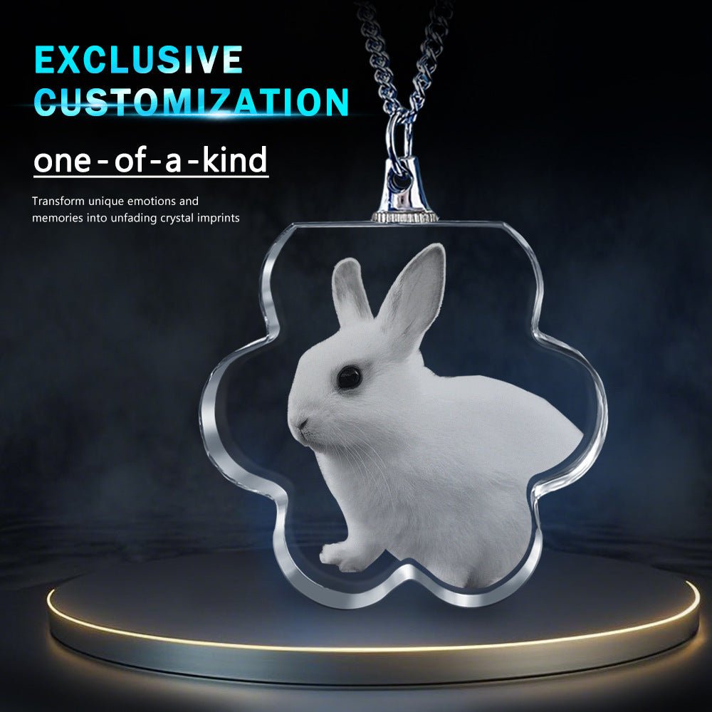 Custom Laser Engraved Crystal Photo Pendant Necklace | Memorial Gift for People, Pets & Paw Prints - EverLume
