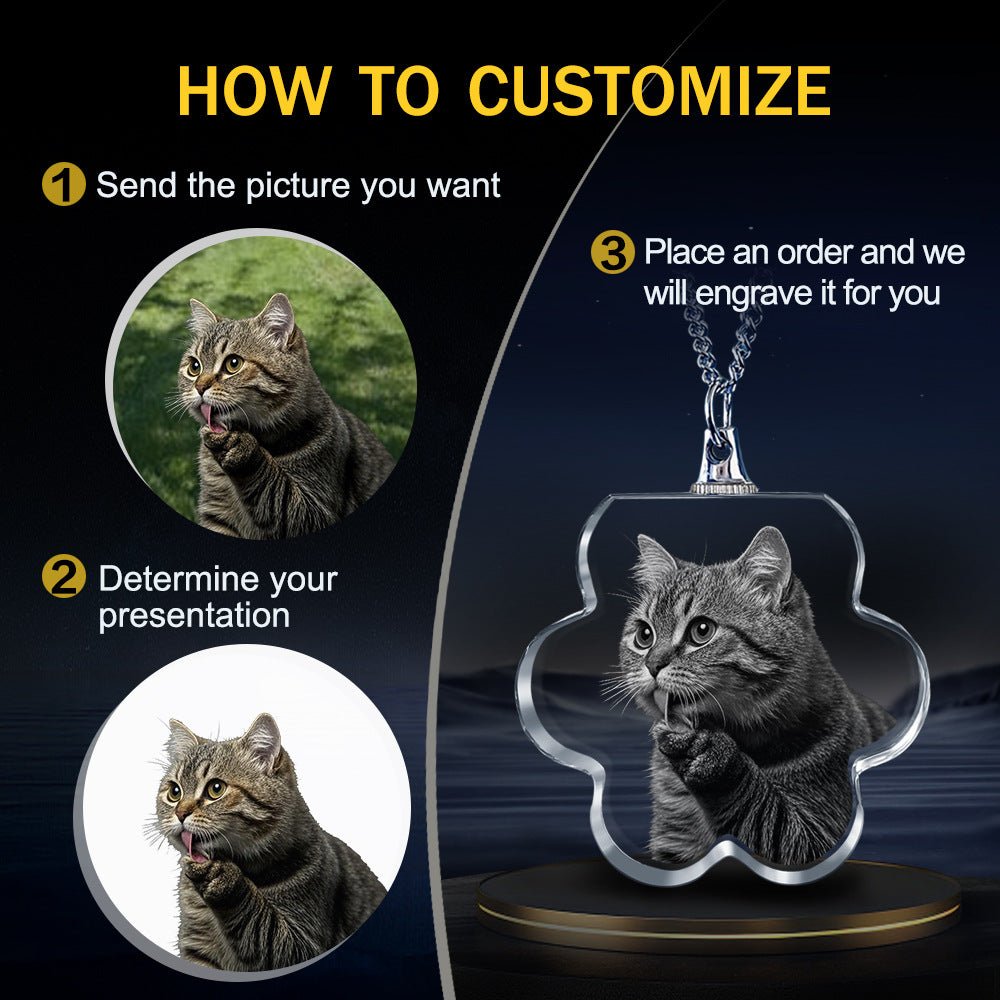 Custom Laser Engraved Crystal Photo Pendant Necklace | Memorial Gift for People, Pets & Paw Prints - EverLume